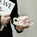 Hand-Painted Pink Peony Oil Painting Ceramic Coffee Cup and Saucer Set Vintage Classic Mug Tea Cup for Elegant Tableware