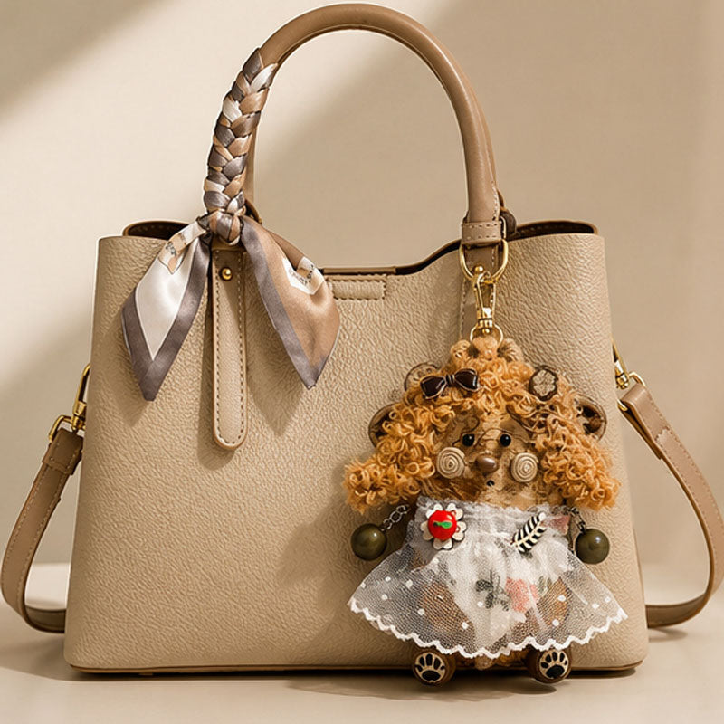 Double-sided Soybean Pod Dog Doll Bag Charm Natural Plant Plush Pod Craft with Fluffy Ears & Stylish Dresses