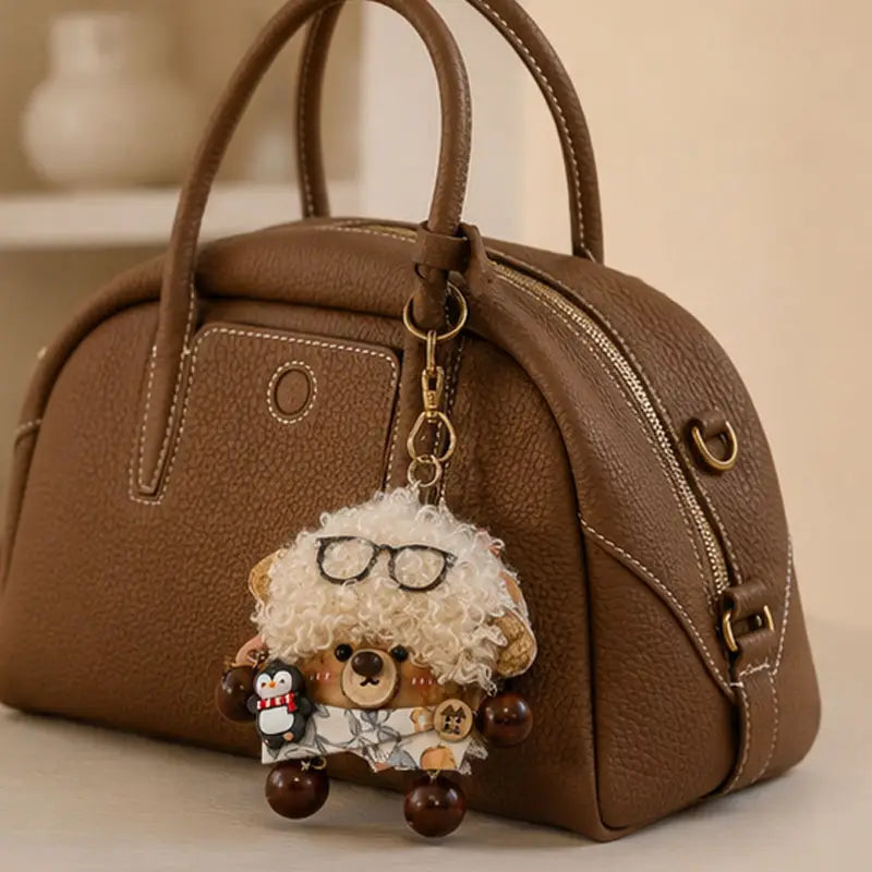 Handmade Natural Nerdy Bear Pod Bag Charm Pod Curly Bear Doll Pendant