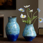 Retro Blue Ceramic Vase Living Luxury High-End Decorative Porcelain Flower Vase