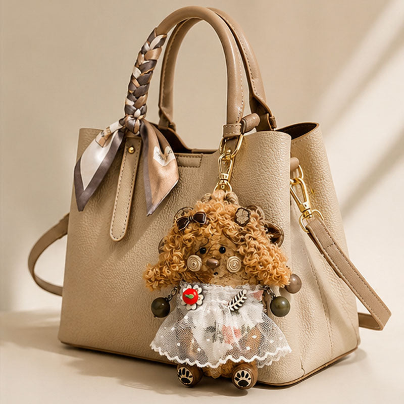 Double-sided Soybean Pod Dog Doll Bag Charm Natural Plant Plush Pod Craft with Fluffy Ears & Stylish Dresses