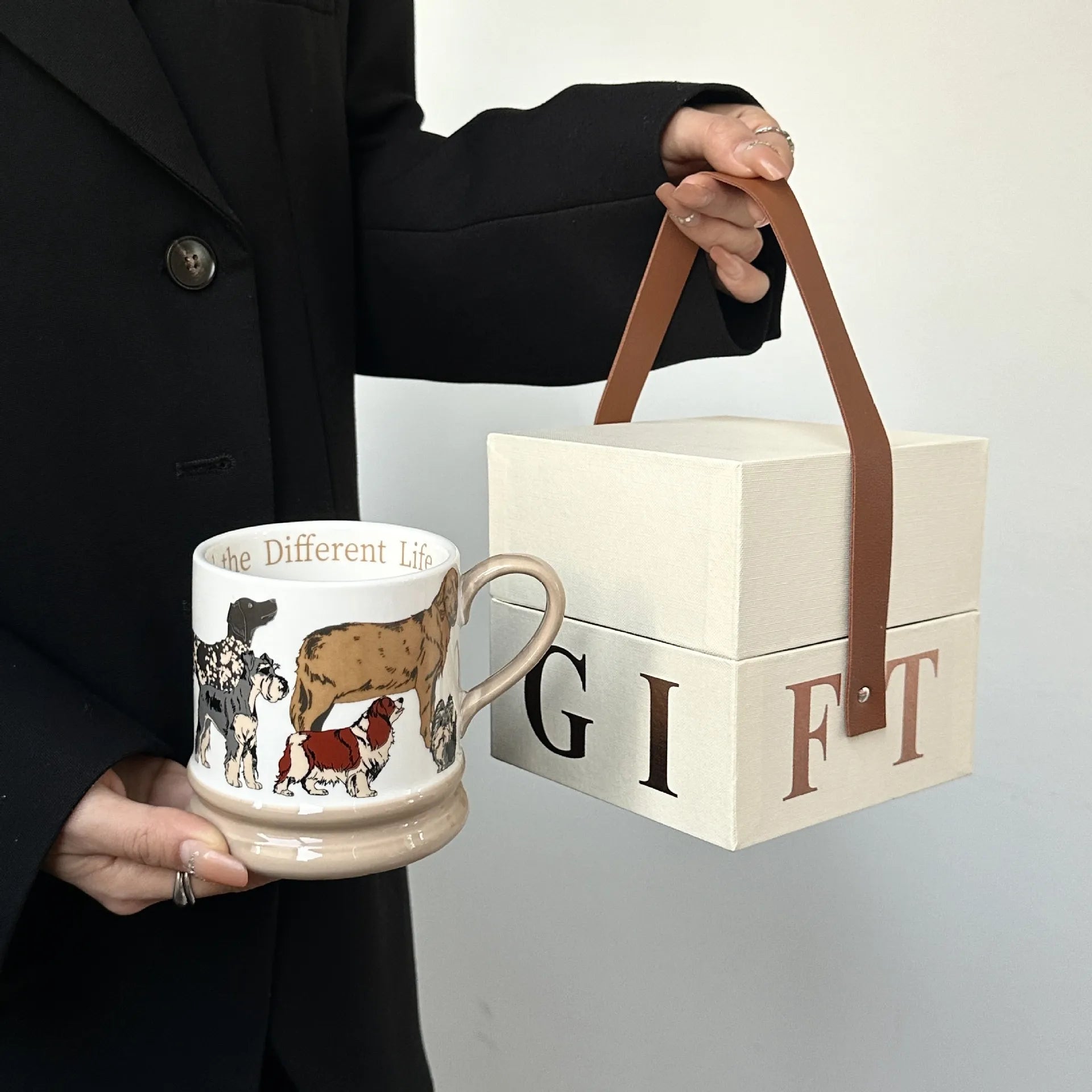 Cartoon Papillon Grey Ceramic Mug Dog Patterns Porcelain Mug