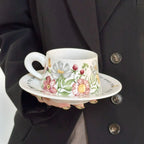 Iris Ceramic Coffee Cup & Saucer Set Watercolor Pottery Tea Cup Elegant Latte Mug for Women