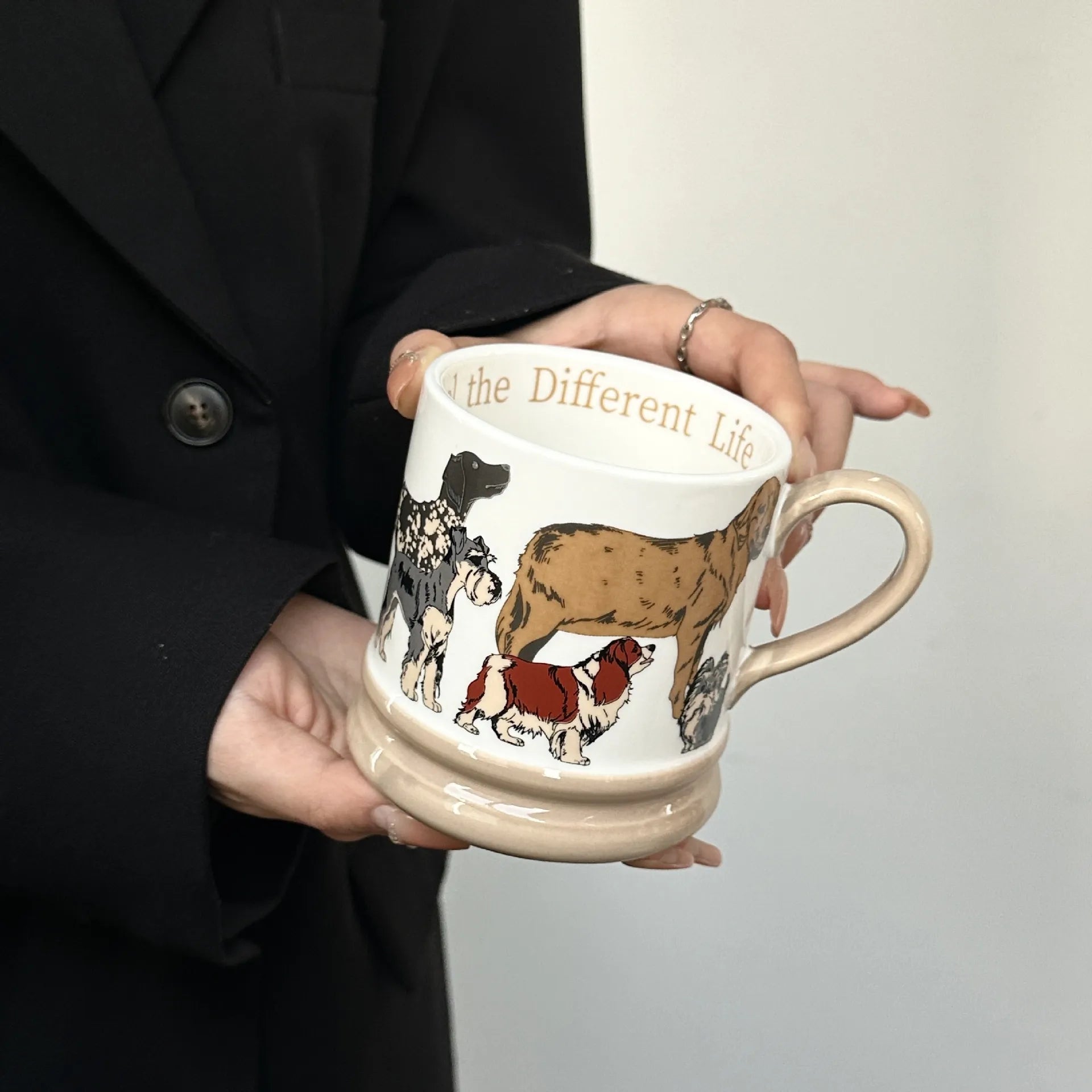 Cartoon Papillon Grey Ceramic Mug Dog Patterns Porcelain Mug