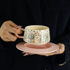 Oil-Painted Style Cat in the Flowers Ceramic Coffee Cup & Saucer Set  Elegant Pottery Mug Tea Cup Favors