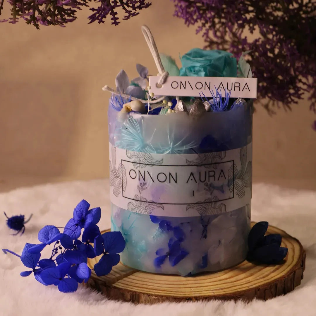 Blue & Purple Aroma Dried Flower Candle Decor for Home Gifts & Wedding