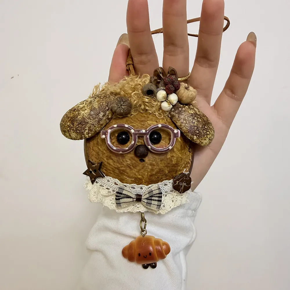 Handmade Pod Dog Doll Bag Charm Gift with Natural Plant Textures