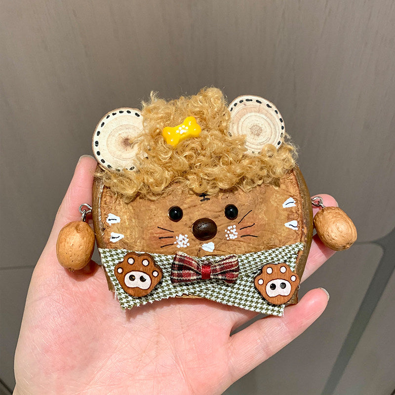 Handmade Natural Pod Kitty Doll Pendant Fuzzy Kitty Pod Doll Bag Charm with Nut & Star Decor