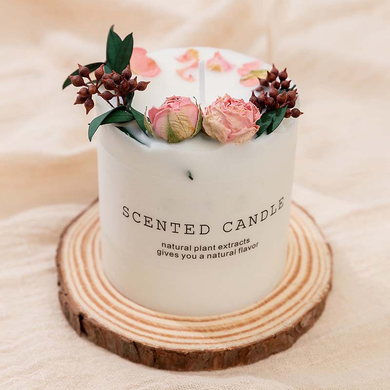 Sunshine Rose & Almond Scented Soy Wax Candle Handmade Dried Flowers Candle