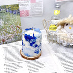 Blue Tone Rose Scented Candle Gift Set Artisan Soy Wax Candle with Real Flowers