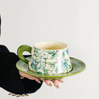 Elegant Jasmine Ceramic Coffee Cup & Saucer Set Painted Floral Latte Mug Birthday & Party Favors Gift