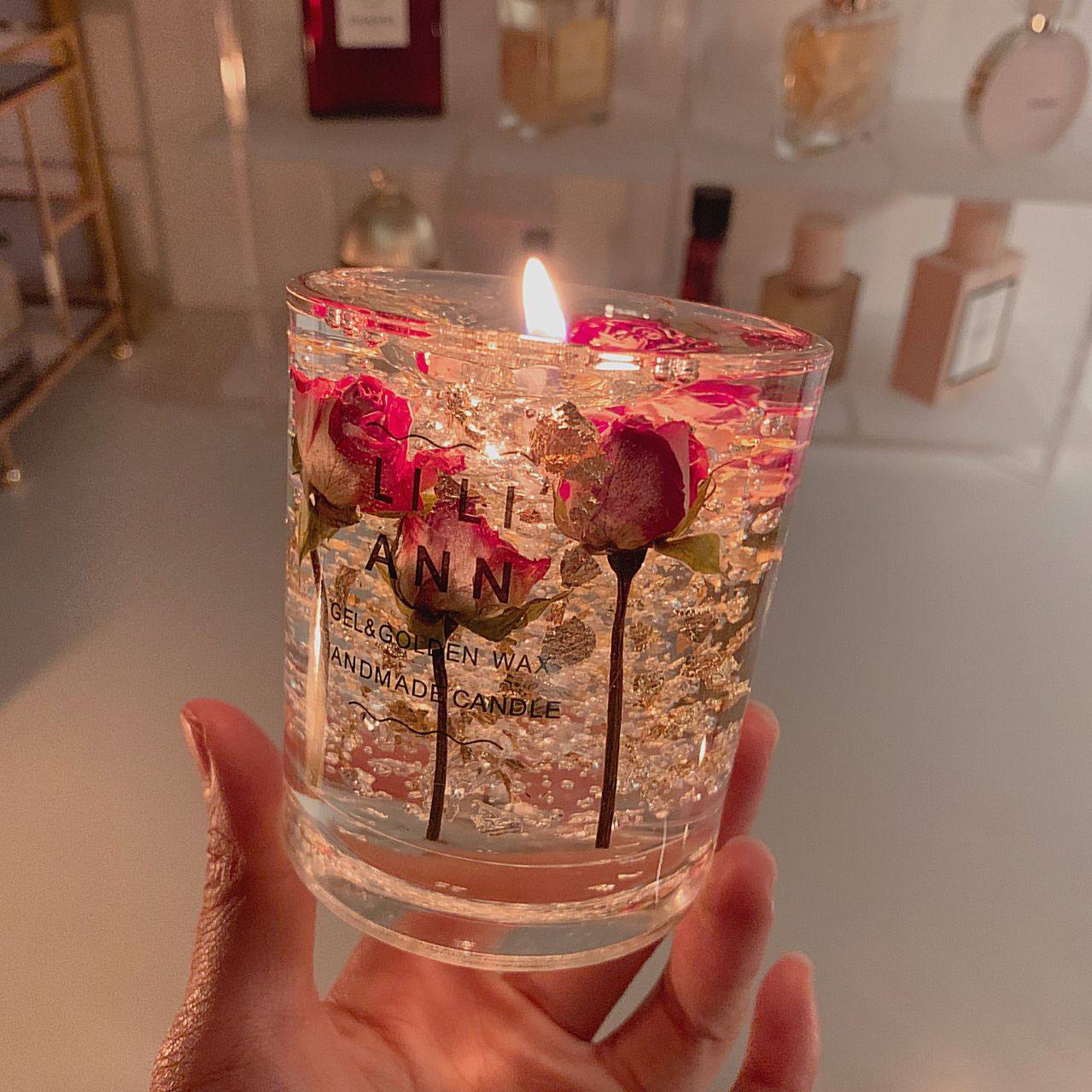 Premium Jelly Wax Scented Candle with Real Dried Roses Sleep & Bedroom Aromatherapy Dried flower Candles
