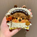 Handmade Fuzzy Bear-Style Pod Doll Bag Charm with Pinecone & Lace Decor