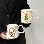 Charming Irregular Ditsy Flower Ceramic Mug Unique Cute Pottery Tea Cup