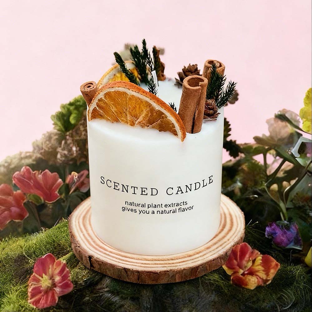 Amber Oud Scented Soy Wax Candle with Dried Flowers Handmade Home Decor Candle