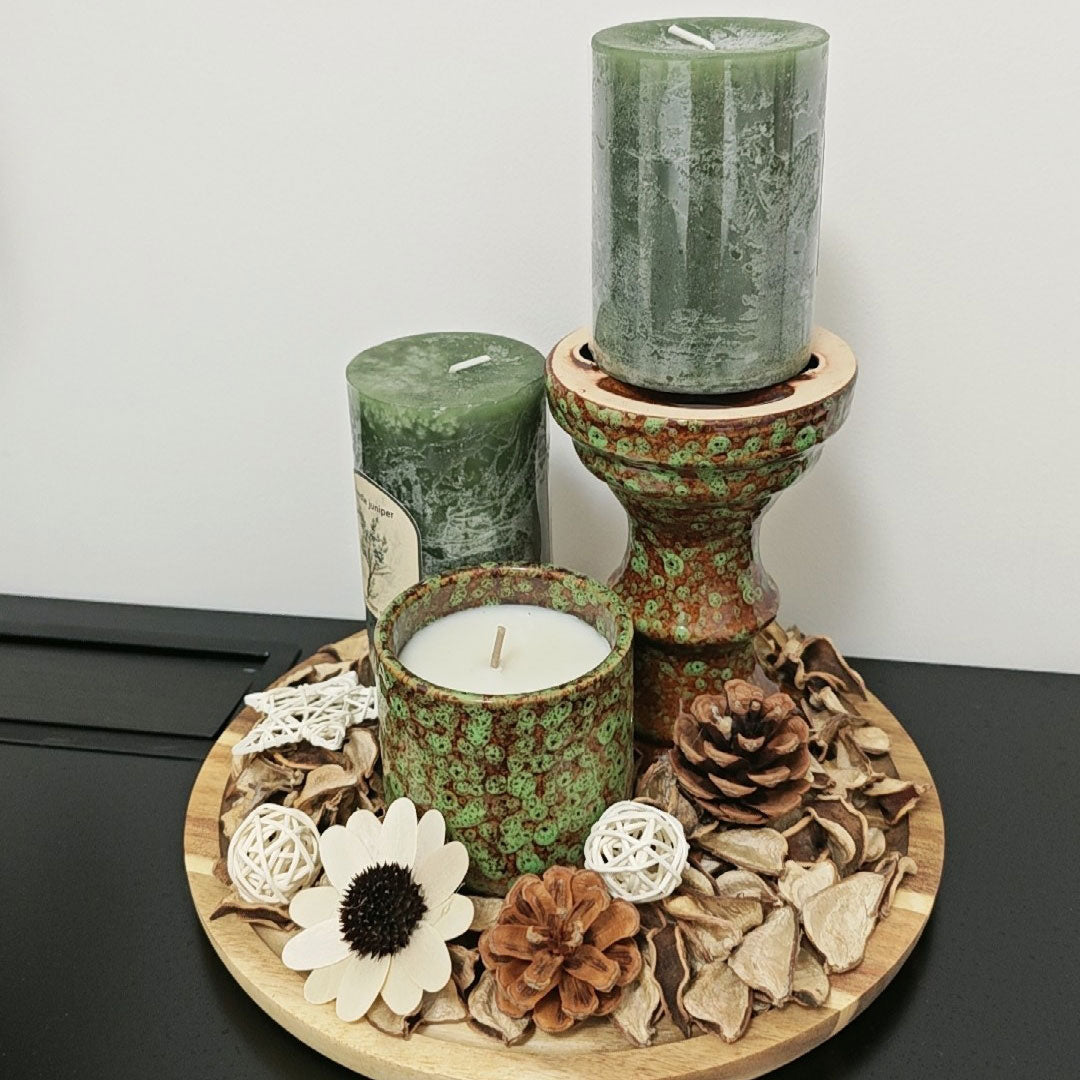 Handmade Scented Candle Set with Ceramic Holder Pine & Lavender Fragrance Candle