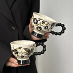 Hand-Painted Floral Ceramic Mug Vintage-Style High-Heeled Tea Cup Pottery Latte Mug