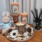 Ambergris & White Tea Flower Scented Candle Set with Wooden Tray Ceramic Holder