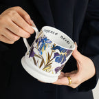 French Pottery Retro Iris Mug Hand-Painted Floral Ceramic Coffee Cup for Home & Office