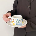 Elegant Narcissus Ceramic Coffee Cup & Saucer Set Sophisticated Pottery Painted Floral Latte Mug