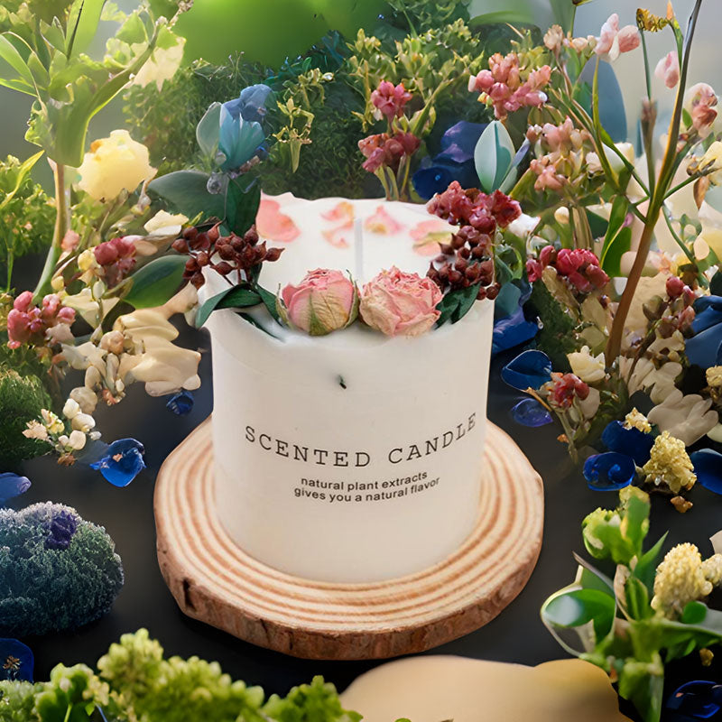 Sunshine Rose & Almond Scented Soy Wax Candle Handmade Dried Flowers Candle