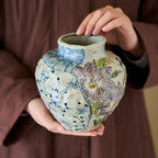 Hand Painting Iris Ceramic Vase Retro Chinese-Style Pottery Flower Vase