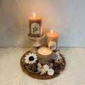 Ambergris & White Tea Flower Scented Candle Set with Wooden Tray Ceramic Holder