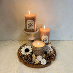 Ambergris & White Tea Flower Scented Candle Set with Wooden Tray Ceramic Holder