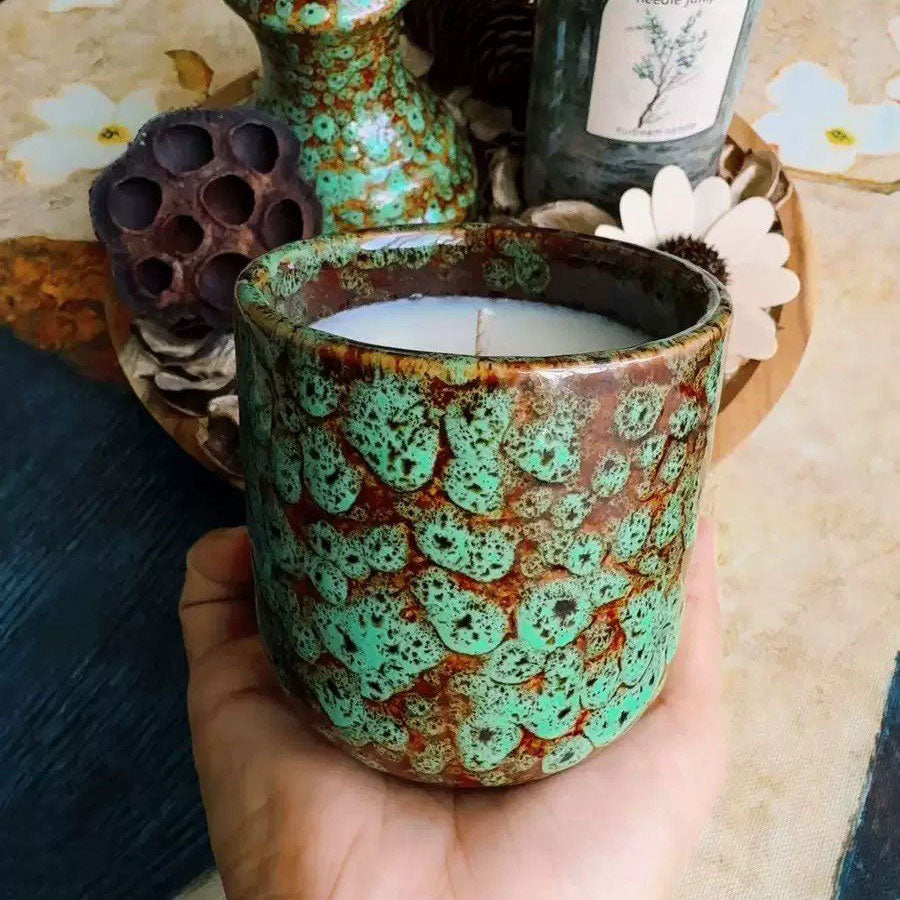 Handmade Scented Candle Set with Ceramic Holder Pine & Lavender Fragrance Candle