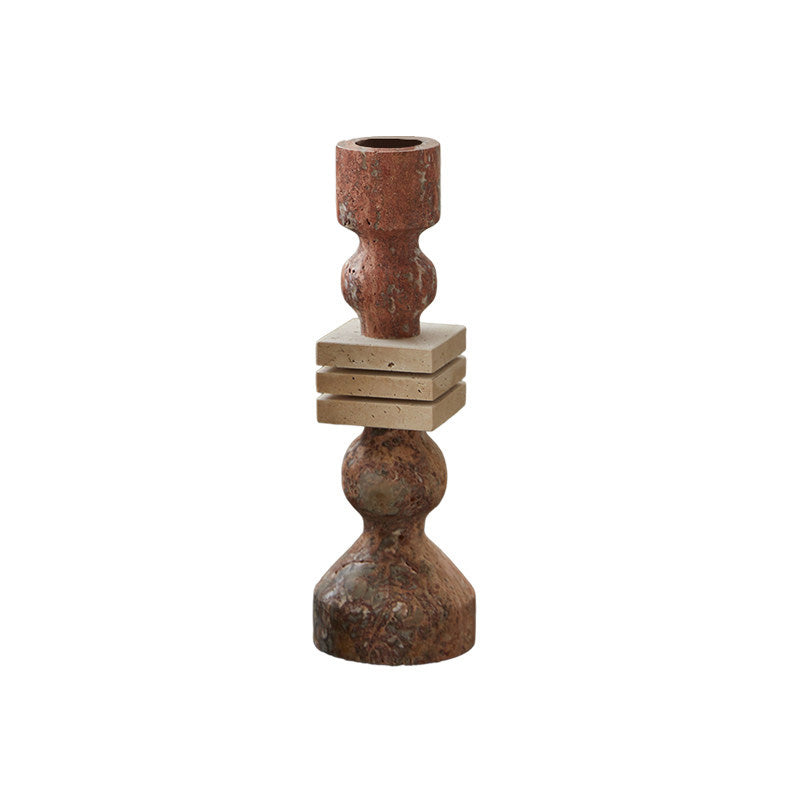 Beaded French Stone Candle Holder Vintage Mid-century Candlestick Tabletop Centerpiece