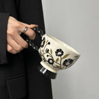 Hand-Painted Floral Ceramic Mug Vintage-Style High-Heeled Tea Cup Pottery Latte Mug