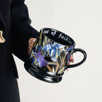French Pottery Retro Iris Mug Hand-Painted Floral Ceramic Coffee Cup for Home & Office
