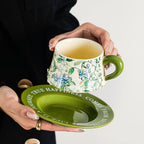 Elegant Jasmine Ceramic Coffee Cup & Saucer Set Painted Floral Latte Mug Birthday & Party Favors Gift