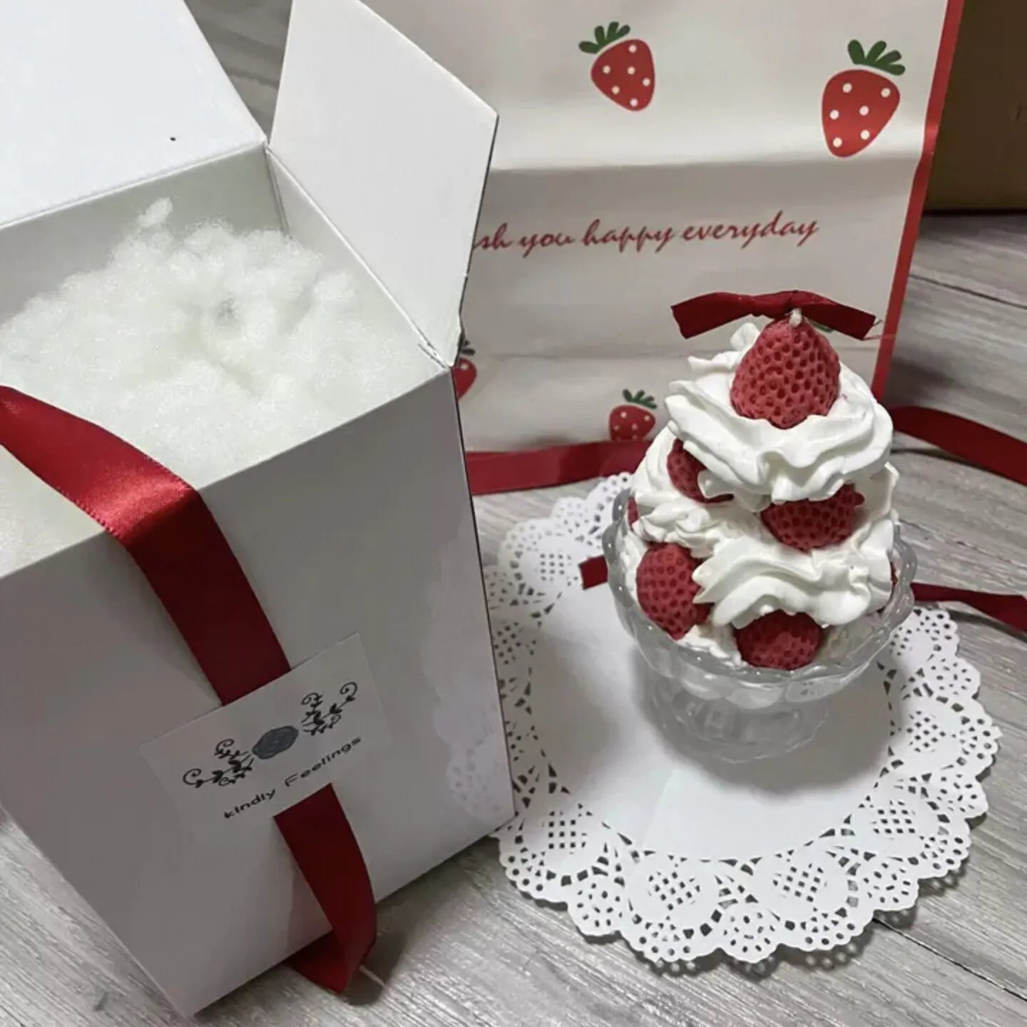 Cream Strawberry Tart Scented Candle in Layered Cup Soy Wax and White Beeswax