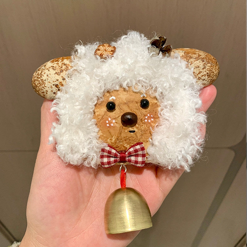 Handmade Natural Pod Sheep Doll Handbag Pendant Cozy Fuzzy Sheep Backpack Charm with Bell