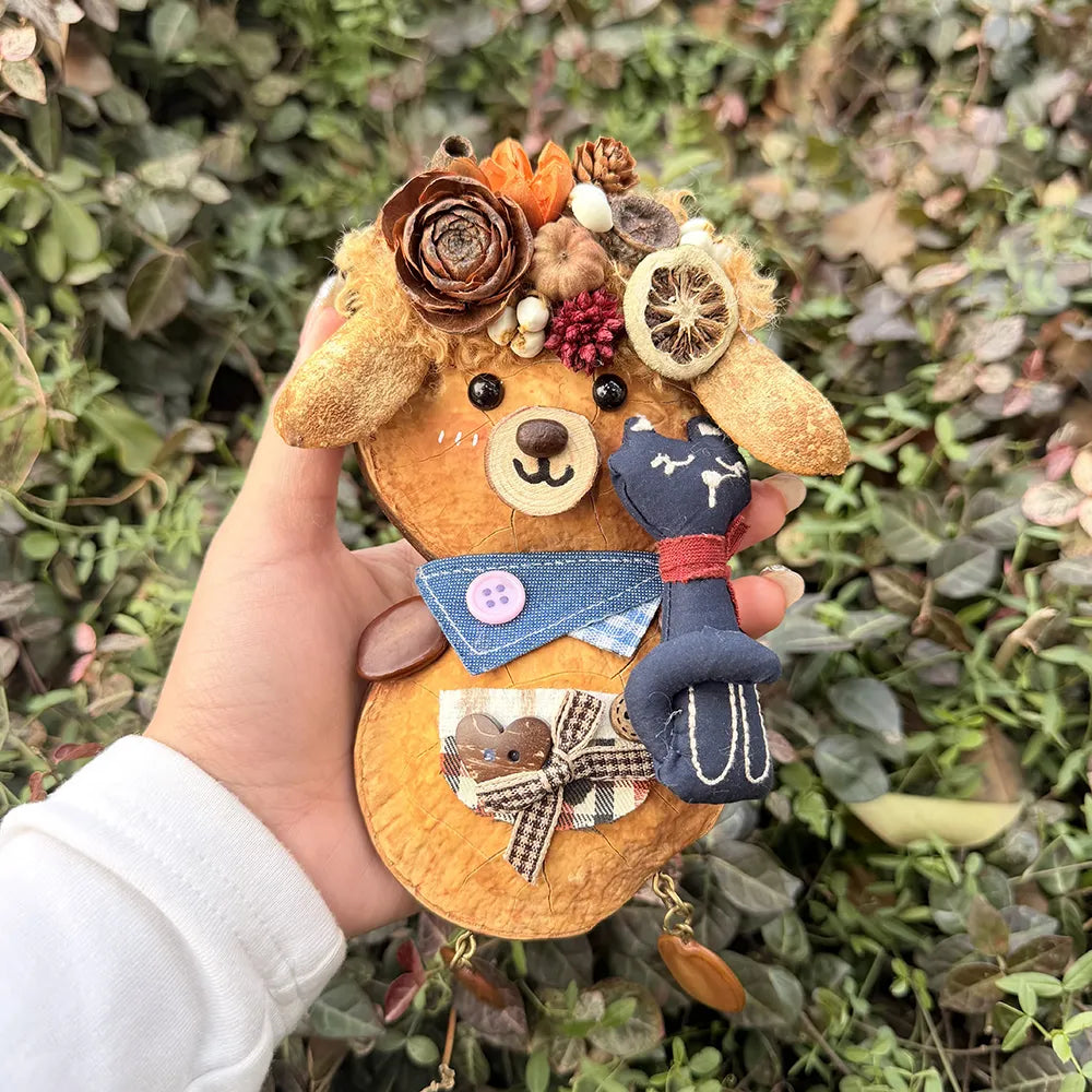 Handmade Pod Dog Doll Bag Charm with Natural Beanpod Plant Textures Doll