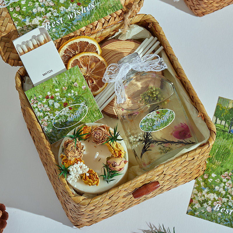 Handmade Blue Wind Chime Dried Flower Scented Candle Gift Set