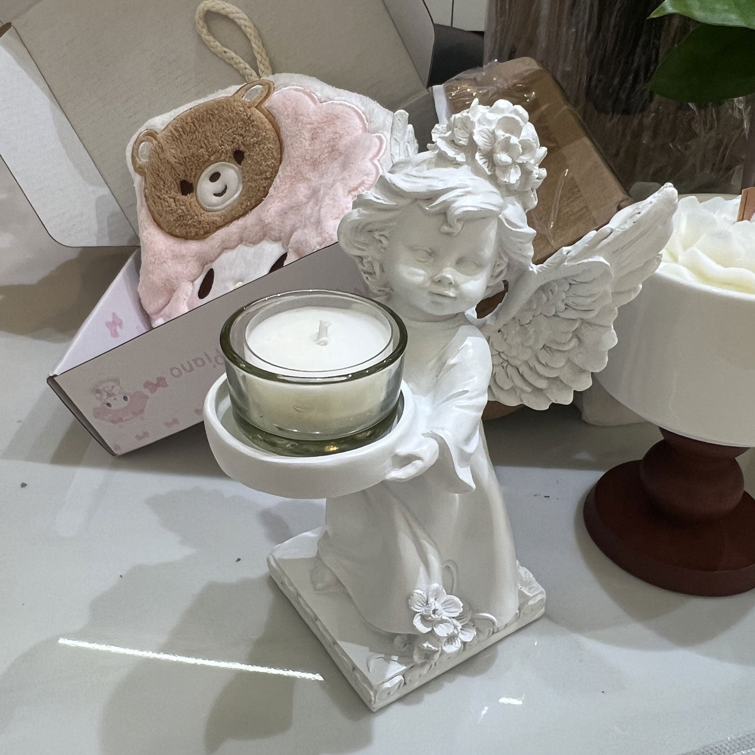 Angel Wing Candle Holder French-Style Distressed Candle Holder Vintage Tabletop Ornament