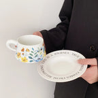 Elegant Narcissus Ceramic Coffee Cup & Saucer Set Sophisticated Pottery Painted Floral Latte Mug