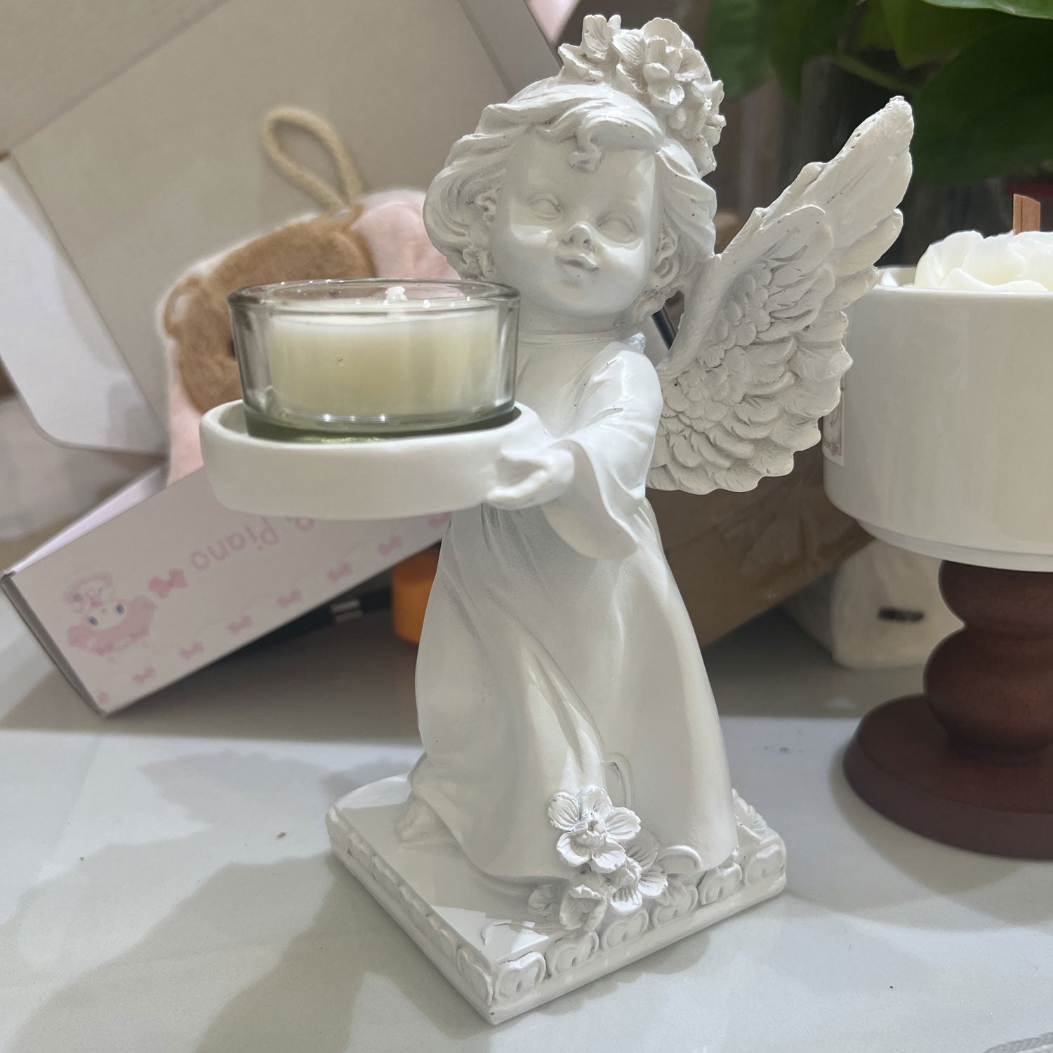 Angel Wing Candle Holder French-Style Distressed Candle Holder Vintage Tabletop Ornament