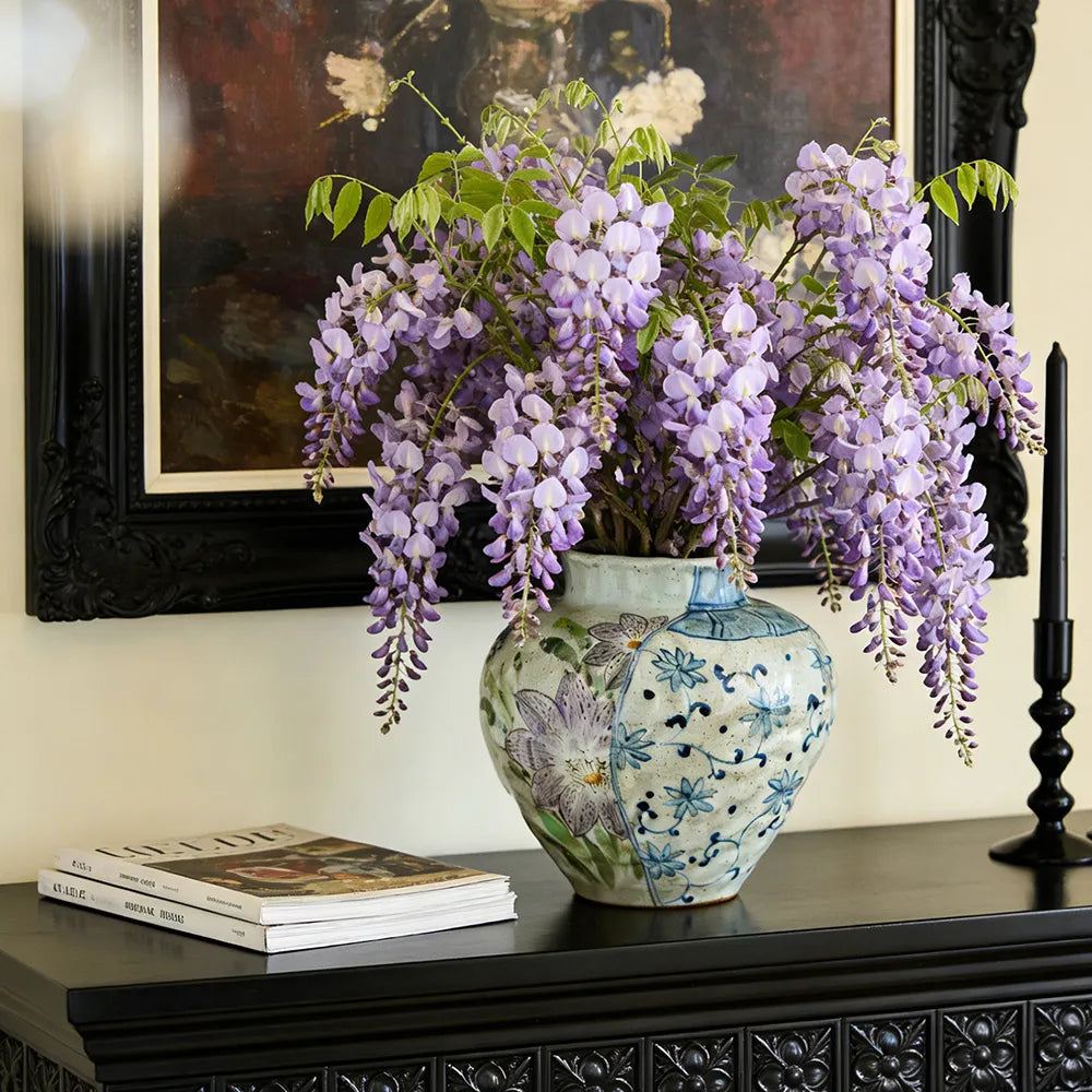 Hand Painting Iris Ceramic Vase Retro Chinese-Style Pottery Flower Vase