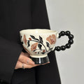 Hand-Painted Floral Ceramic Mug Vintage-Style High-Heeled Tea Cup Pottery Latte Mug