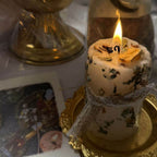 Vintage White Cylinder Scented Candle Pure Beeswax Candle with Herbs