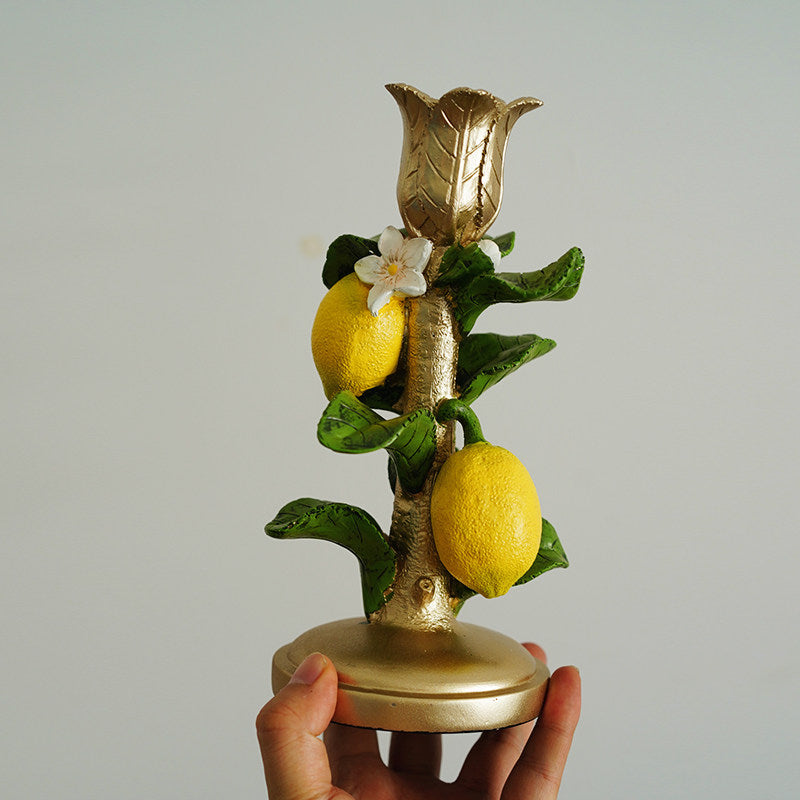 Bougeoir en résine de style européen, motif citron, peint à la main, décoration estivale.