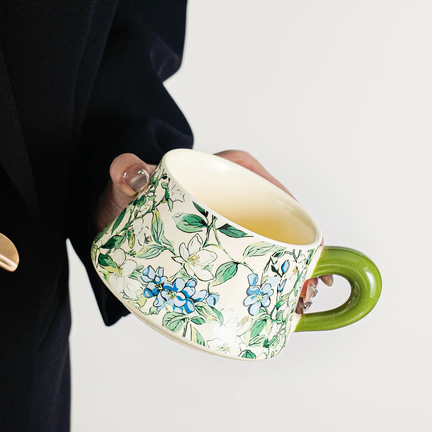 Elegant Jasmine Ceramic Coffee Cup & Saucer Set Painted Floral Latte Mug Birthday & Party Favors Gift