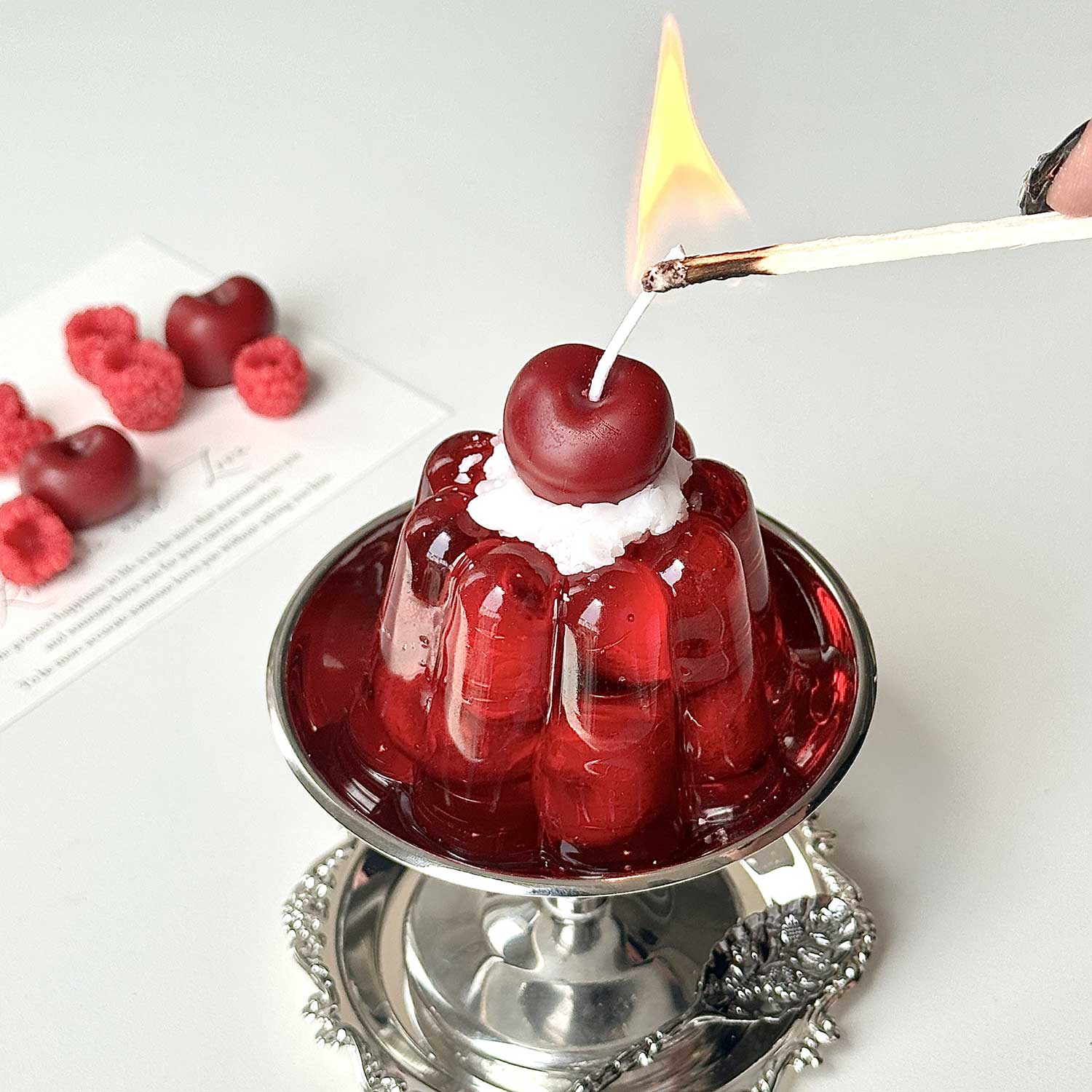 Cherry Blossom Pudding Jelly Wax Candle Handmade Unique Shape Candle