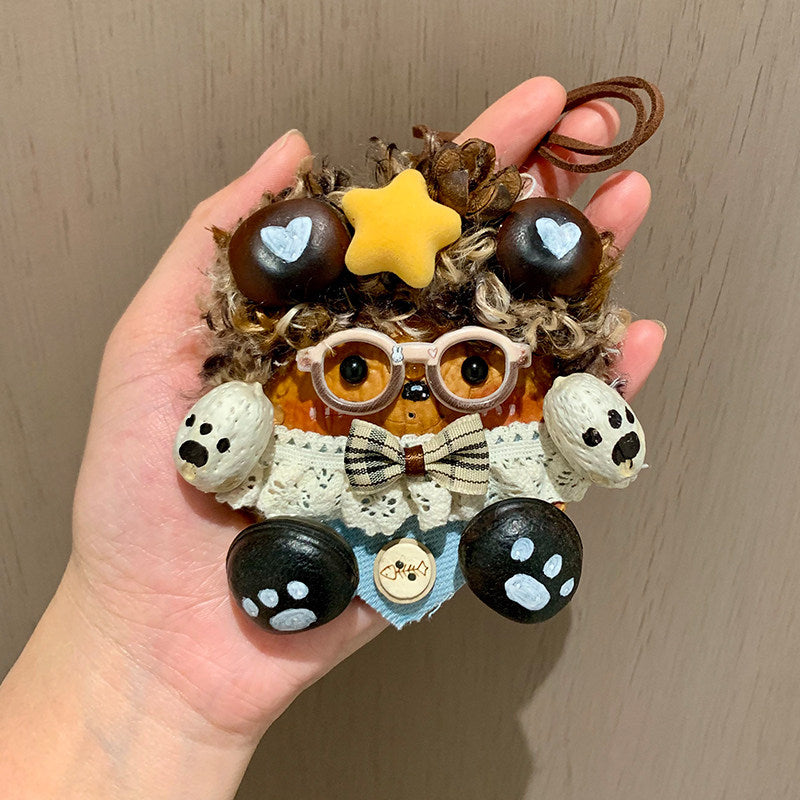 Quirky Scholar-Style Pod Doll Handbag Charm Handmade Natural Pod Doll Backpack Pendant