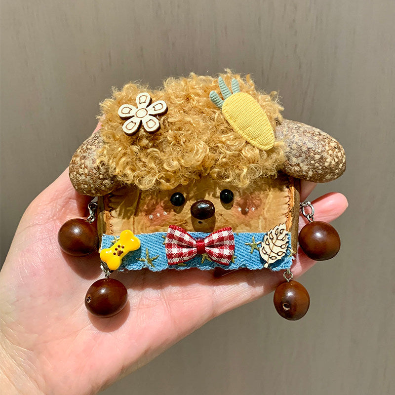Fuzzy Teddy-Style Pod Doll Bag Charm Handmade Natural Pod Doll Pendant with Wooden Bead & Carrot Decor
