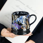 French Pottery Retro Iris Mug Hand-Painted Floral Ceramic Coffee Cup for Home & Office