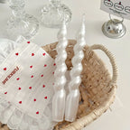 French Romantic Pearl Spiral Candles 2-Pack Rotating Taper Candles
